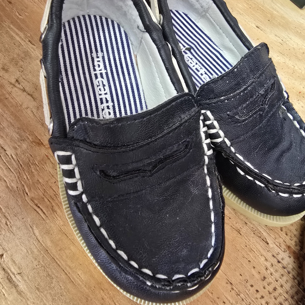 Boys Navy Leather Boat Shoes